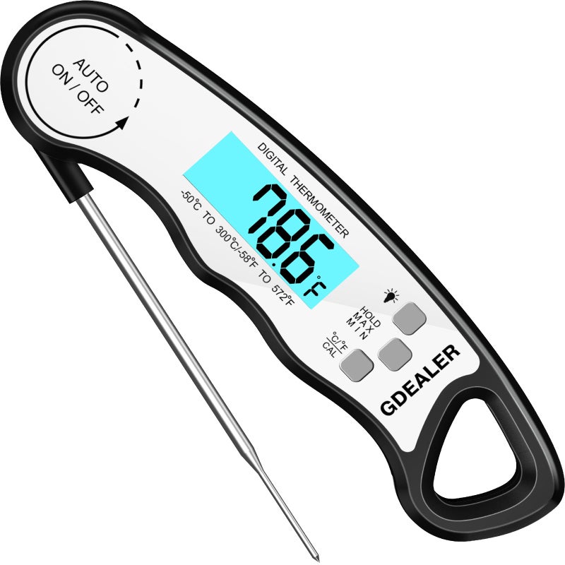 GDEALER Meat Thermometer Digital Instant Read Thermometer Ultra-Fast Cooking Food Thermometer with 4.6â€ Folding Probe Calibration Function for Kitchen Milk Candy, BBQ Grill, Smokers (Black) - Image 1